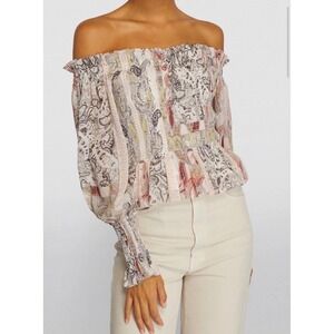 NWT AllSaints Lara Makutu Off the Shoulder Top Soft Pink Paisley SZ 10 $229